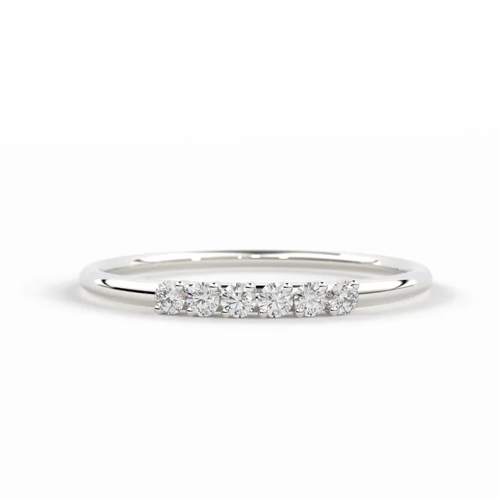 Jalvi Co 14k Gold 6 Stone Diamond Wedding Band April Birthstone Ring Thin Dainty Diamond Wedding Ring Minimalist Stacking Ring Rings