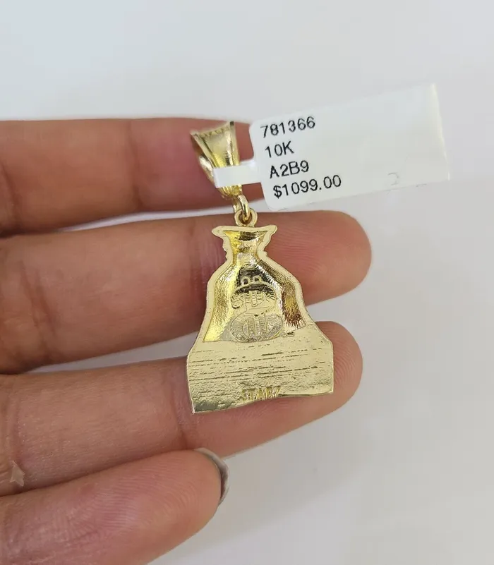 Necklaces 10K Franco Chain Everybody Eats Pendant Charm Necklace 1624 2mm Gold SET Gold and Diamond