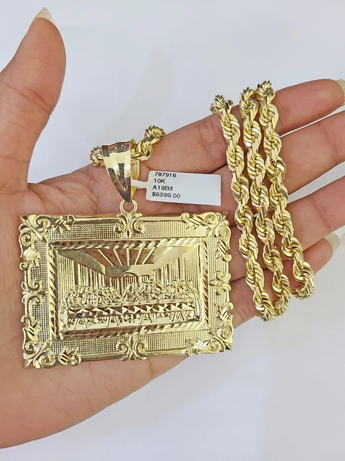 Necklaces Globalwatches10 Real 10k Solid Rope Chain Last Supper Charm Set 6mm 2030 Inch Necklace Gold