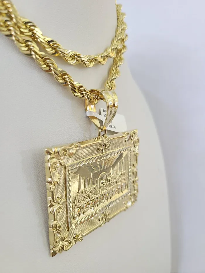 Necklaces Globalwatches10 Real 10k Solid Rope Chain Last Supper Charm Set 6mm 2030 Inch Necklace Gold