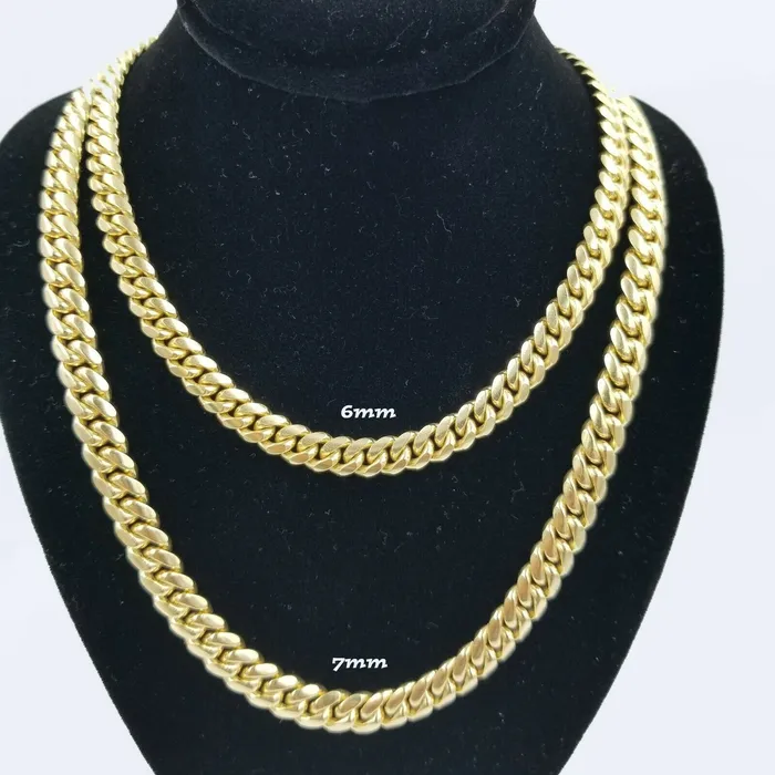 Necklaces Gold and Diamond SOLID 10k Yellow Gold Miami Cuban Necklace Box Lock 6mm 7mm 22 24 HEAVY