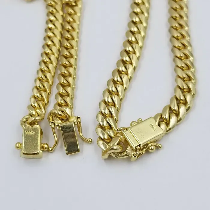 Necklaces Gold and Diamond SOLID 10k Yellow Gold Miami Cuban Necklace Box Lock 6mm 7mm 22 24 HEAVY