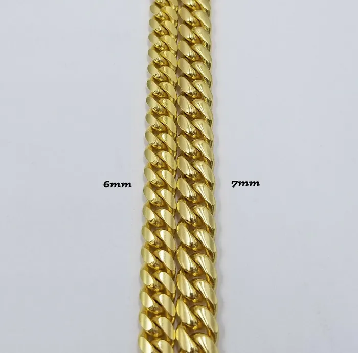 Necklaces Gold and Diamond SOLID 10k Yellow Gold Miami Cuban Necklace Box Lock 6mm 7mm 22 24 HEAVY
