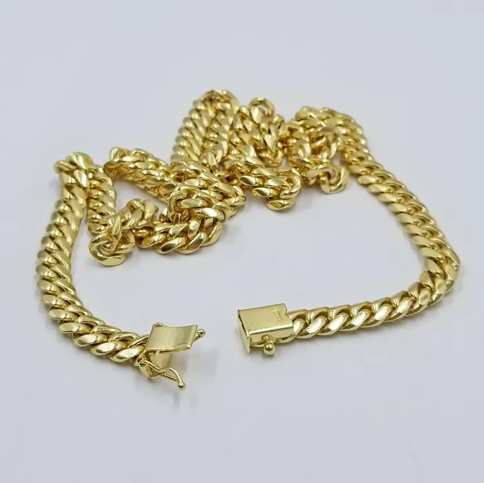 Necklaces Gold and Diamond SOLID 10k Yellow Gold Miami Cuban Necklace Box Lock 6mm 7mm 22 24 HEAVY