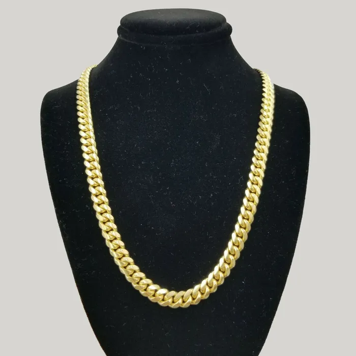 Necklaces Gold and Diamond SOLID 10k Yellow Gold Miami Cuban Necklace Box Lock 6mm 7mm 22 24 HEAVY