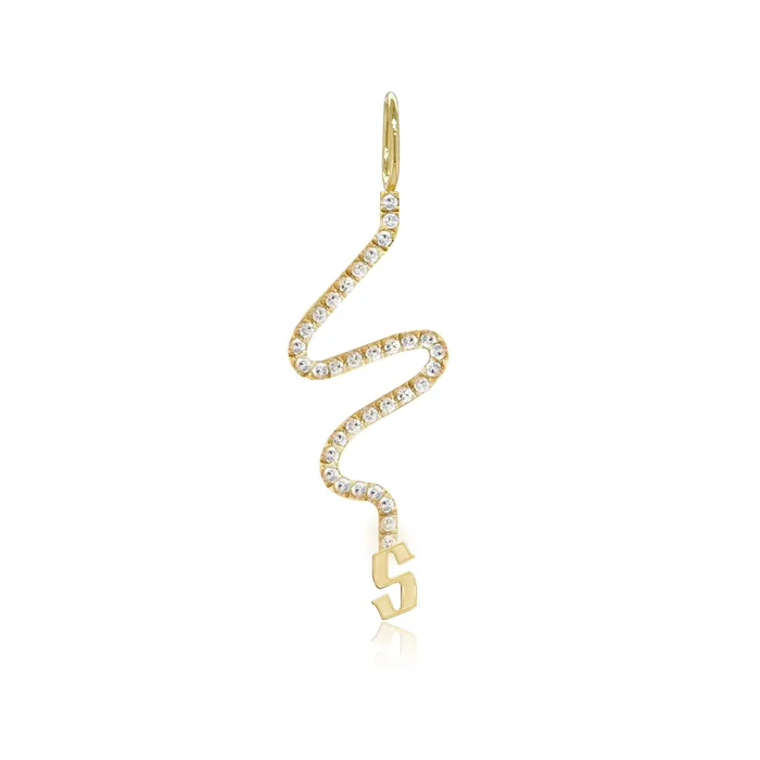 Alev Jewelry Charm Necklaces Wiggly Pave Gold Initial Charm