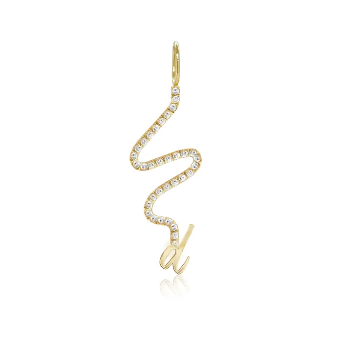 Alev Jewelry Charm Necklaces Wiggly Pave Gold Initial Charm