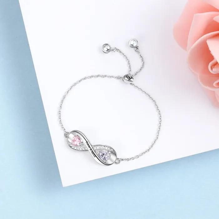 Ashley Jewels Bracelets Personalized Custom Adjustable Infinity Chain Bracelet with Name Engraved 2 Birthstone for Women