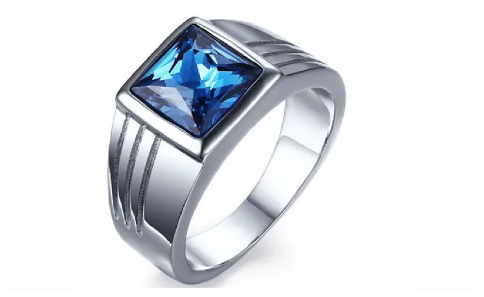 Blue Sapphire Stainless Steel Wedding Ring For Men 789 Sparkling Selections Rings