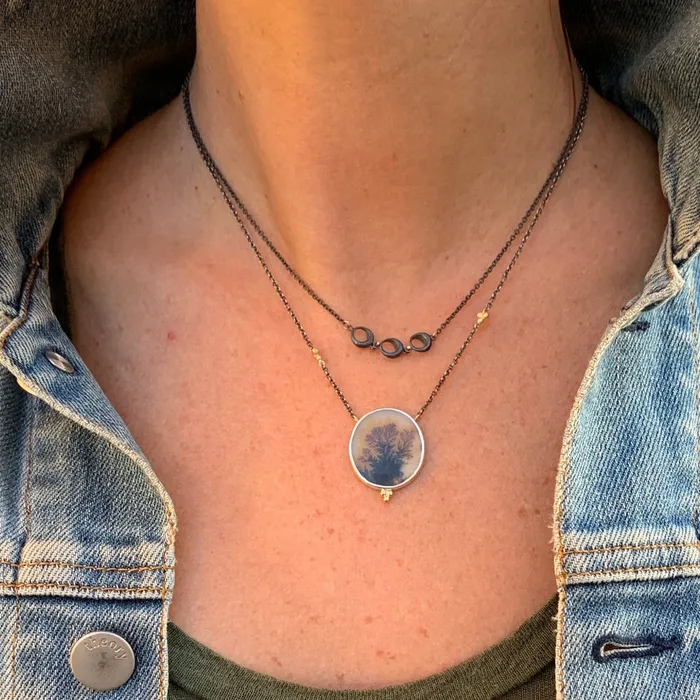 Dendritic Agate necklace in sterling silver with gold beads Emily Amey Jewelry Necklaces