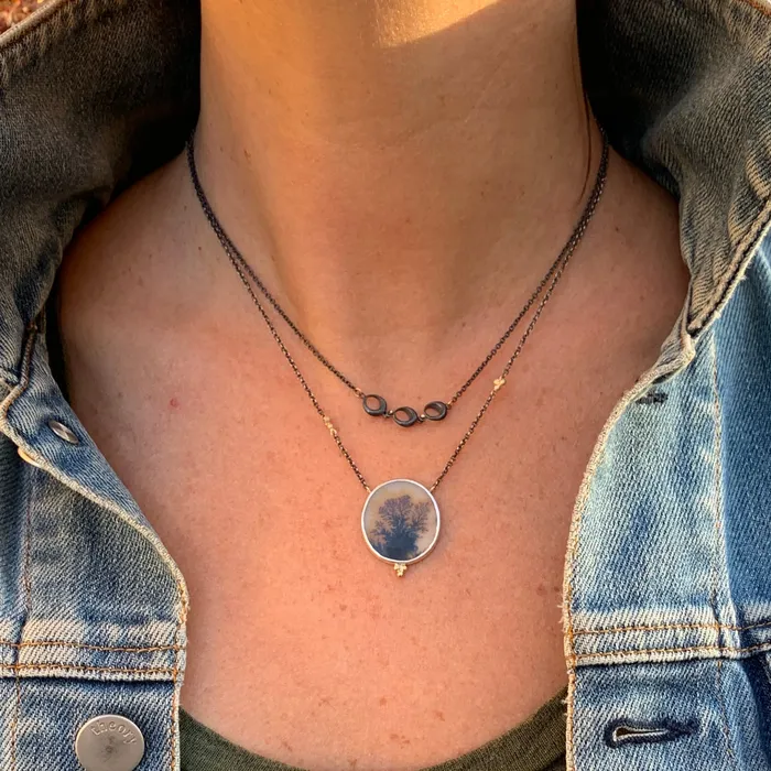Dendritic Agate necklace in sterling silver with gold beads Emily Amey Jewelry Necklaces