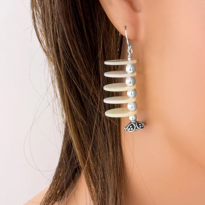Earrings Elisa Ilana The Goddess Collection Mother of Pearl Disc Drop Earrings