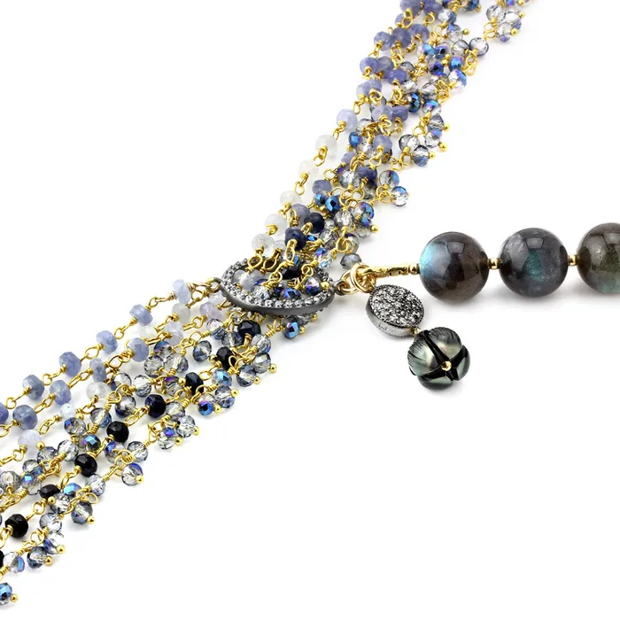 Elisa Ilana Necklaces Tahitian Pearl Labradorite and Sapphire Necklace