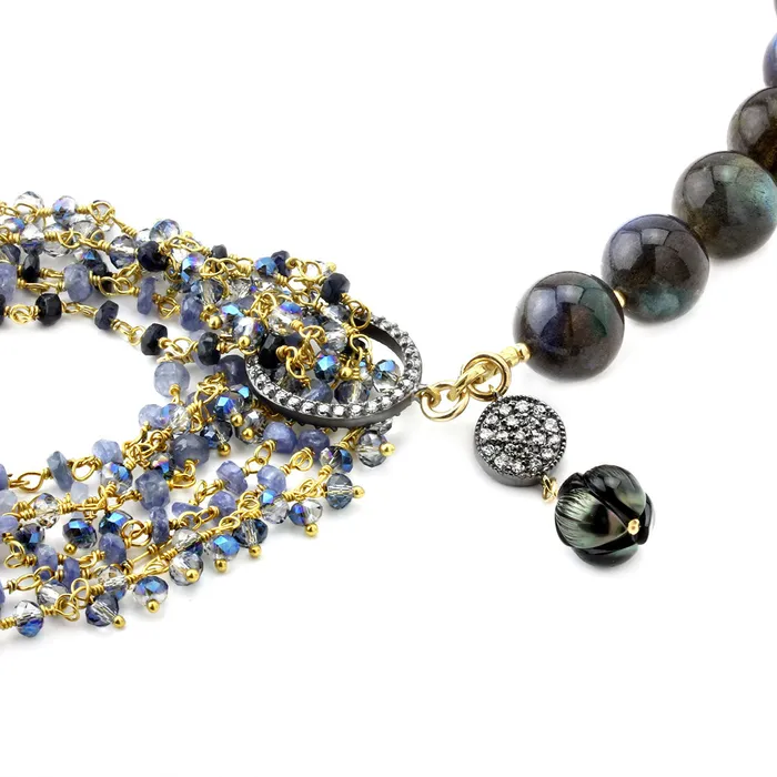 Elisa Ilana Necklaces Tahitian Pearl Labradorite and Sapphire Necklace