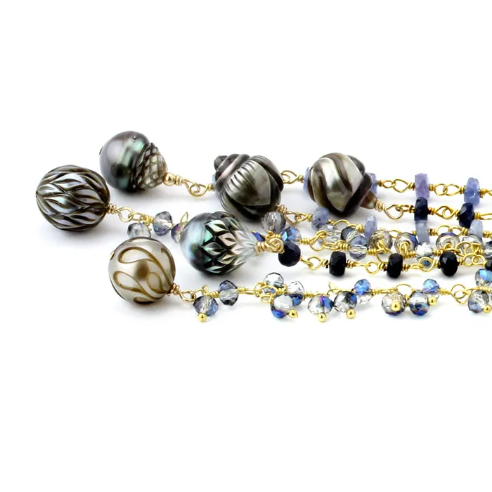 Elisa Ilana Necklaces Tahitian Pearl Labradorite and Sapphire Necklace