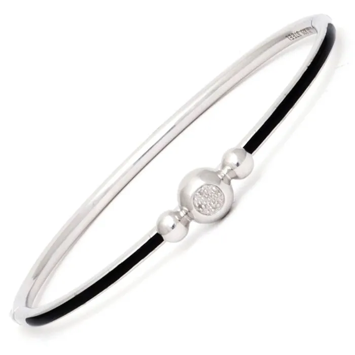 Elisa Ilana Stainless Steel w Round Pave Diamond Bangle Bracelets