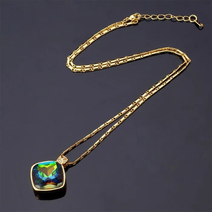 Green Crystal Charm Pendant Necklace For Women sparklingselections Necklaces