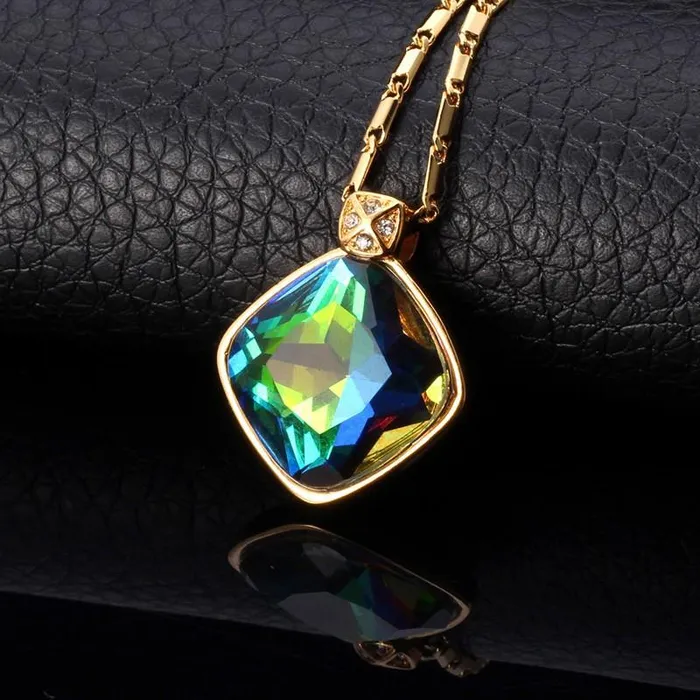 Green Crystal Charm Pendant Necklace For Women sparklingselections Necklaces