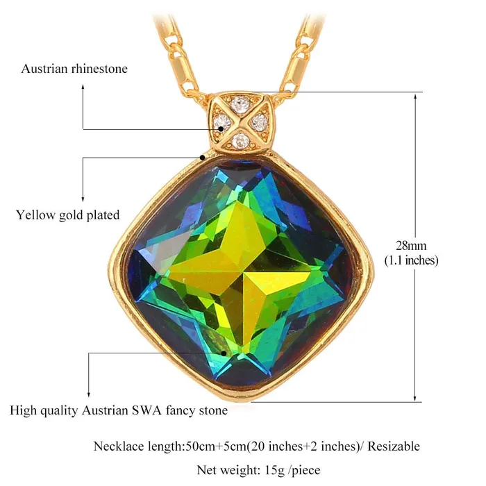 Green Crystal Charm Pendant Necklace For Women sparklingselections Necklaces