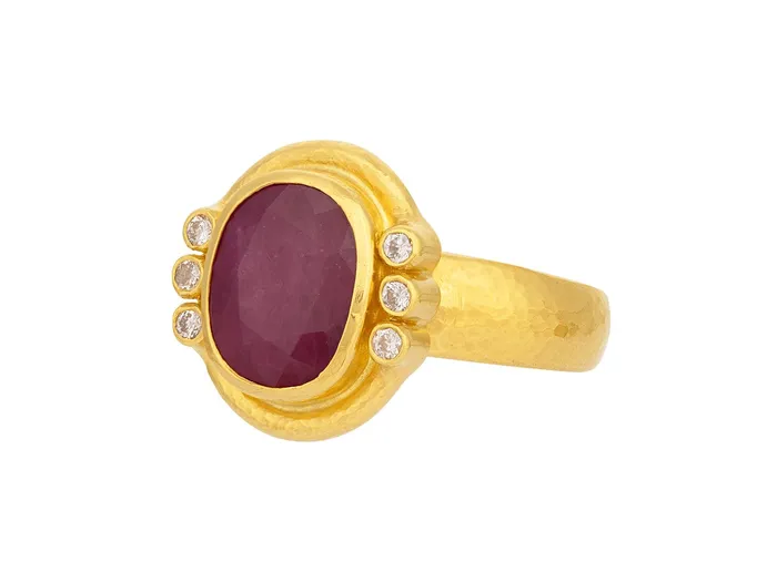 GURHAN Muse Gold Ruby Cocktail Ring 12x10mm Oval Stone set in Wide Frame GG GOLD OOAK Rings