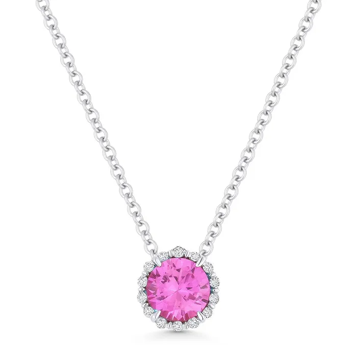 Necklaces Madison L 14KW Round Created Pink Sapphire Diamond Necklace