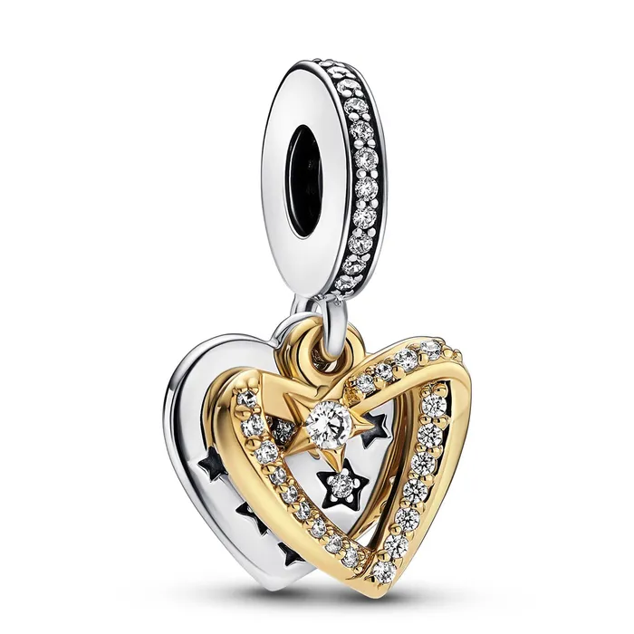Pandora Shooting Star Hearts Double Dangle Charm Pandora Charm Necklaces