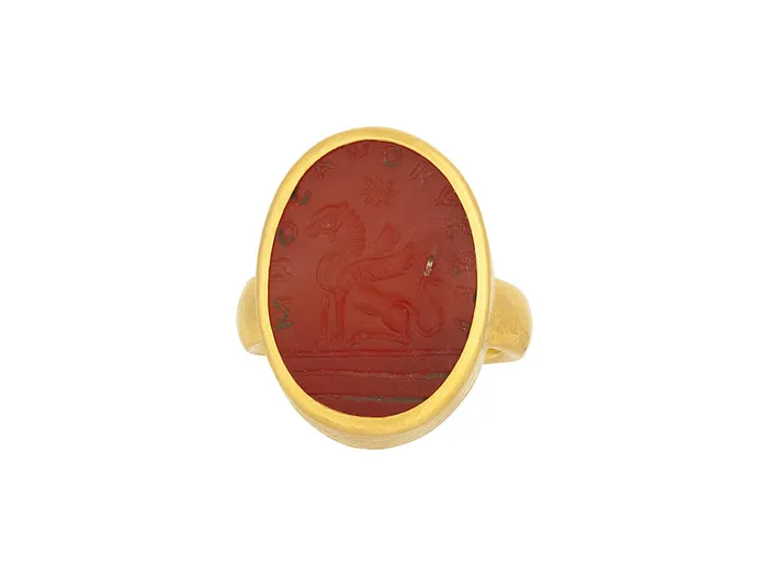 Rings GG GOLD OOAK GURHAN Antiquities Gold Intaglio Cocktail Ring 23x17mm Oval Carved Sphinx Rings GG GOLD OOAK GURHAN Antiquities Gold Intaglio Cocktail Ring 23x17mm Oval Carved Sphinx