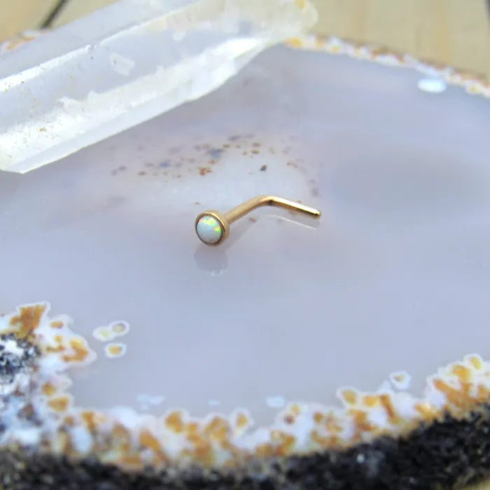Siren Body Jewelry White opal nose piercing ring rose gold L bend nostril piercing body jewelry ring 20g Rings