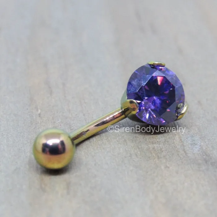 SirenBodyJewelry Rings Titanium belly ring 14g purple Swarovski gemstone prong set internally threaded pick your anodized color 716