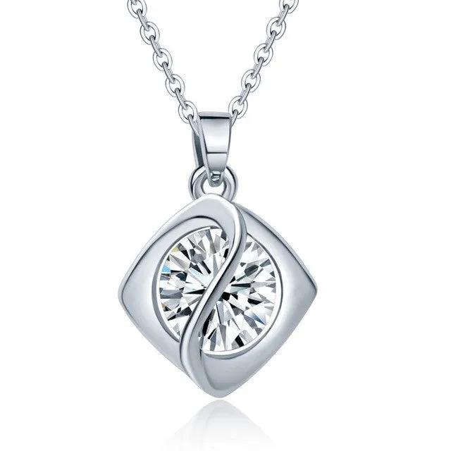 sparklingselections Necklaces White Cubic Zircon Square Pendant Necklace for Women
