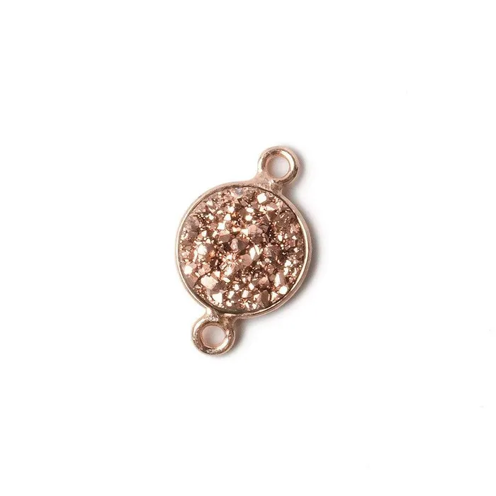 Beadsofcambaycom Earrings 10mm Rose Gold Bezel Metallic Rose Drusy Coin Connector 1 piece