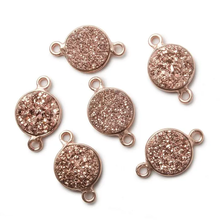 Beadsofcambaycom Earrings 10mm Rose Gold Bezel Metallic Rose Drusy Coin Connector 1 piece Beadsofcambaycom Earrings 10mm Rose Gold Bezel Metallic Rose Drusy Coin Connector 1 piece