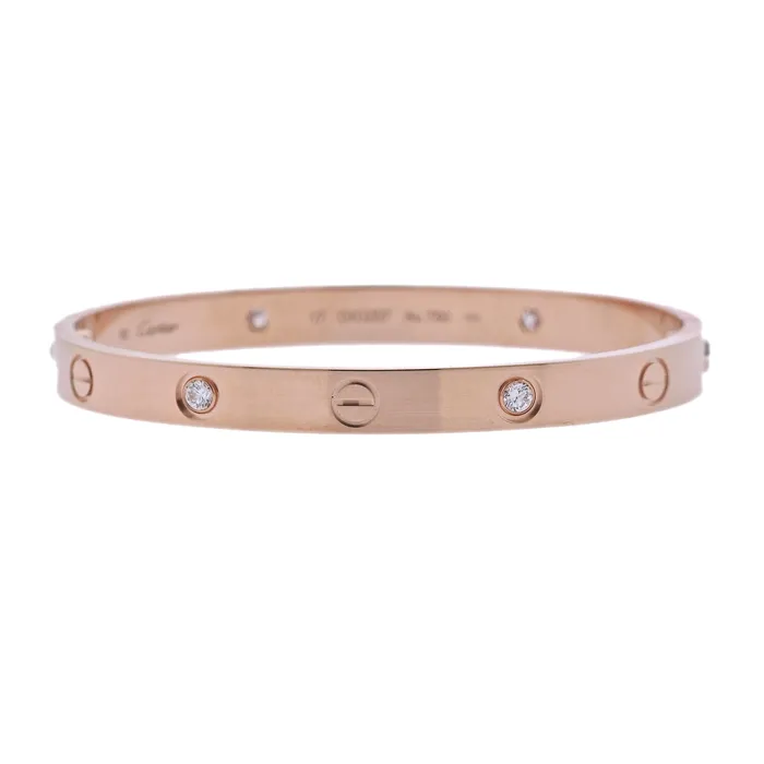 Bracelets Cartier Love Rose Gold Diamond Bracelet Size 17 Cartier