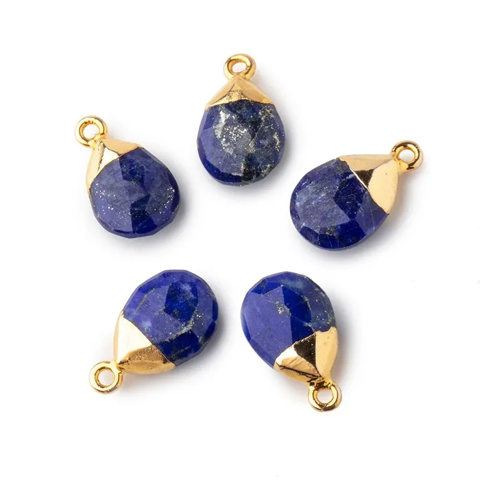 Earrings Beadsofcambaycom 12x9mm Gold Leafed Lapis Lazuli faceted pear 1 focal bead