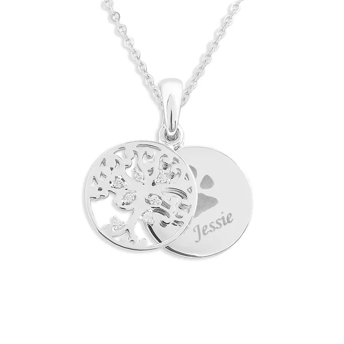 EverWith Necklaces EverWith Engraved Small Tree of Life Pawprint Memorial Pendant with Fine Crystal
