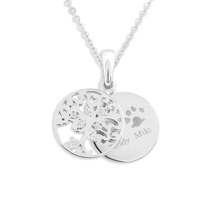 EverWith Necklaces EverWith Engraved Small Tree of Life Pawprint Memorial Pendant with Fine Crystal