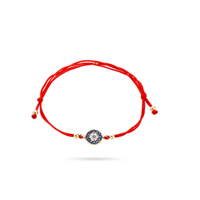 Gold bracelet with red thread and Blue Eye charm Senso Gold Senso Gold Bracelets