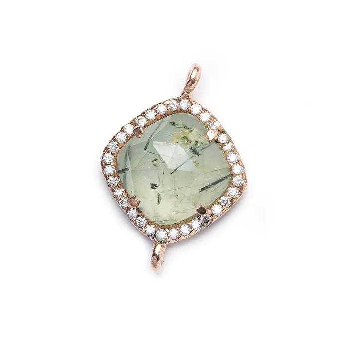 Necklaces 135mm Rose Gold Bezel White CZ Prehnite Cushion Pendant 1 piece Beadsofcambaycom