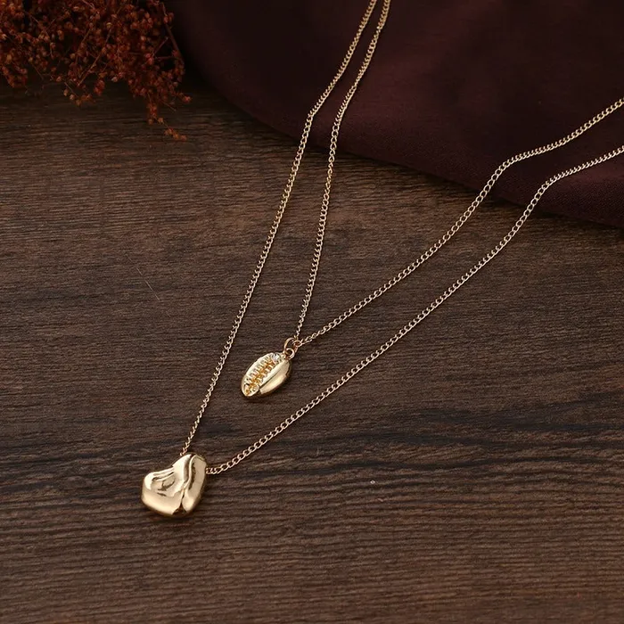 Necklaces UrbanVinta Gold Nugget Shell Pendant Layered Necklace