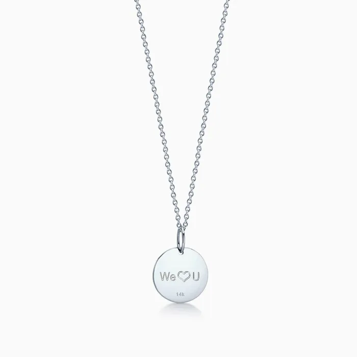 Sandy Steven Engravers Necklaces 12 inch Engravable 14k White Gold Disc Charm Necklace with Link Chain Small