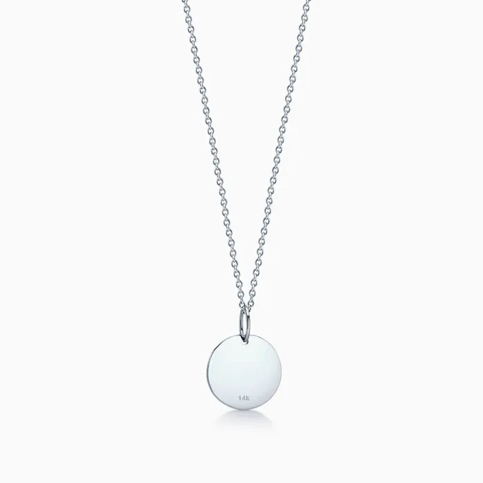 Sandy Steven Engravers Necklaces 12 inch Engravable 14k White Gold Disc Charm Necklace with Link Chain Small